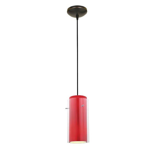 Access Lighting Glassn Glass Cylinder, Pendant, Oil Rubbed Bronze Finish, Clear Red Glass 28033-1C-ORB/CLRD - main